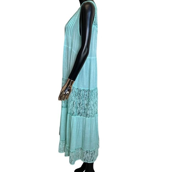 POL Aqua Blue Lace Button Front Sleeveless Kimono Cardigan Duster Vest NWOT Boho - Picture 8 of 12